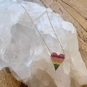 Gold Heart Pendant Necklace with Multicolor Stones